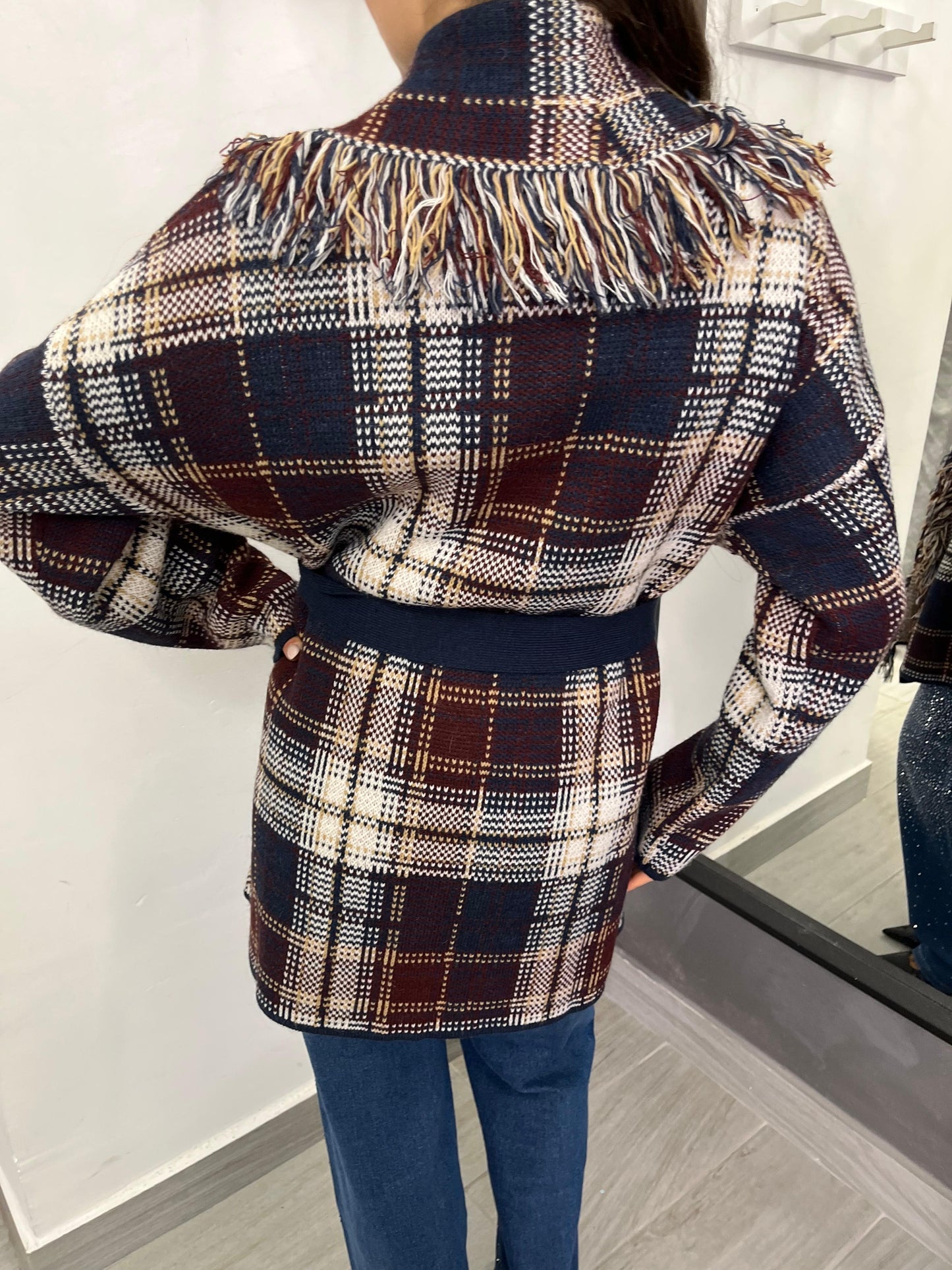 Cardigan A Quadri Bordeaux/ Blu/Bianco/ Beige  Vicolo