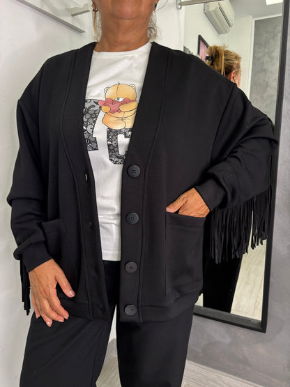 Cardigan Frange Nero Lumina