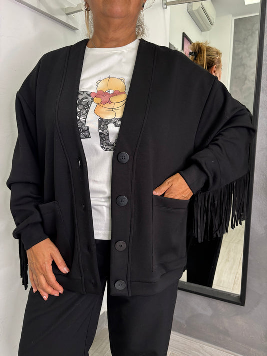 Cardigan Frange Nero Lumina