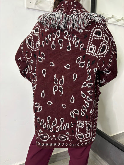 Cardigan Etnico Burgundi /Bianco/Nero Vicolo