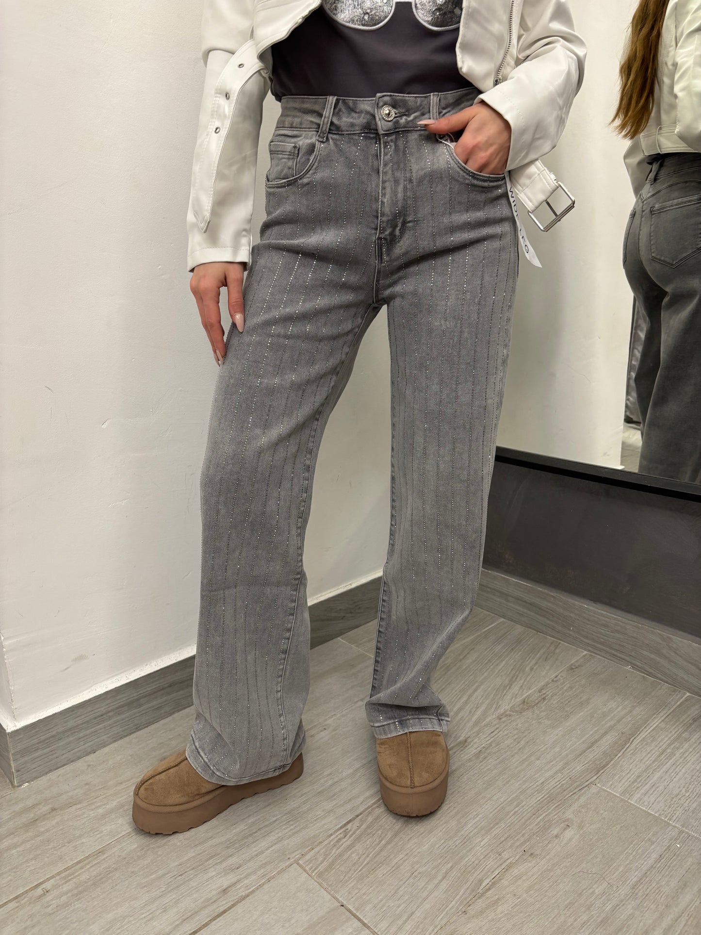 Jeans Wide Leg Grigio