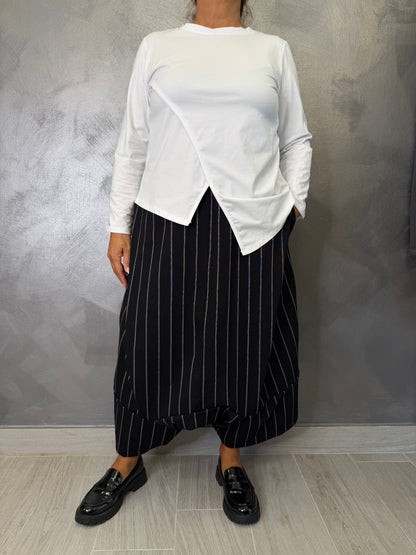 Pantalone Aléa Uni Barrel Gessato Nero