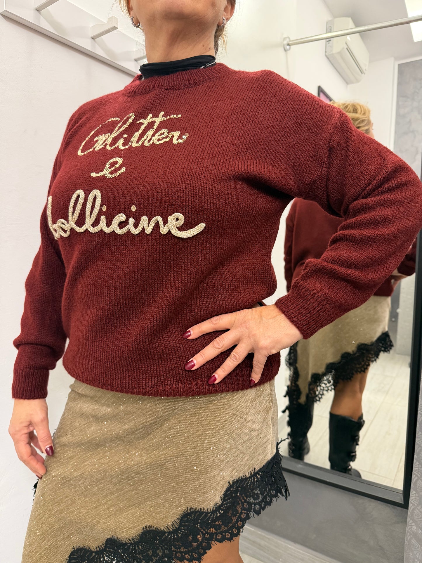 Maglioncino Glitter e Bollicine Bordeaux