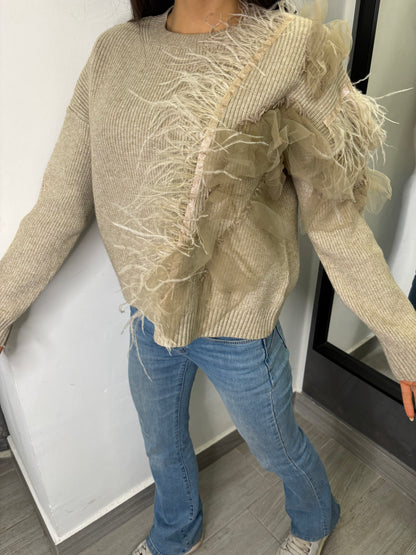 Maglione Tulle Fango
