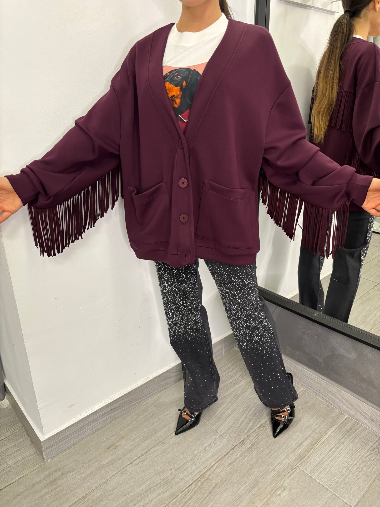 Cardigan Frange Burgundi Lumina