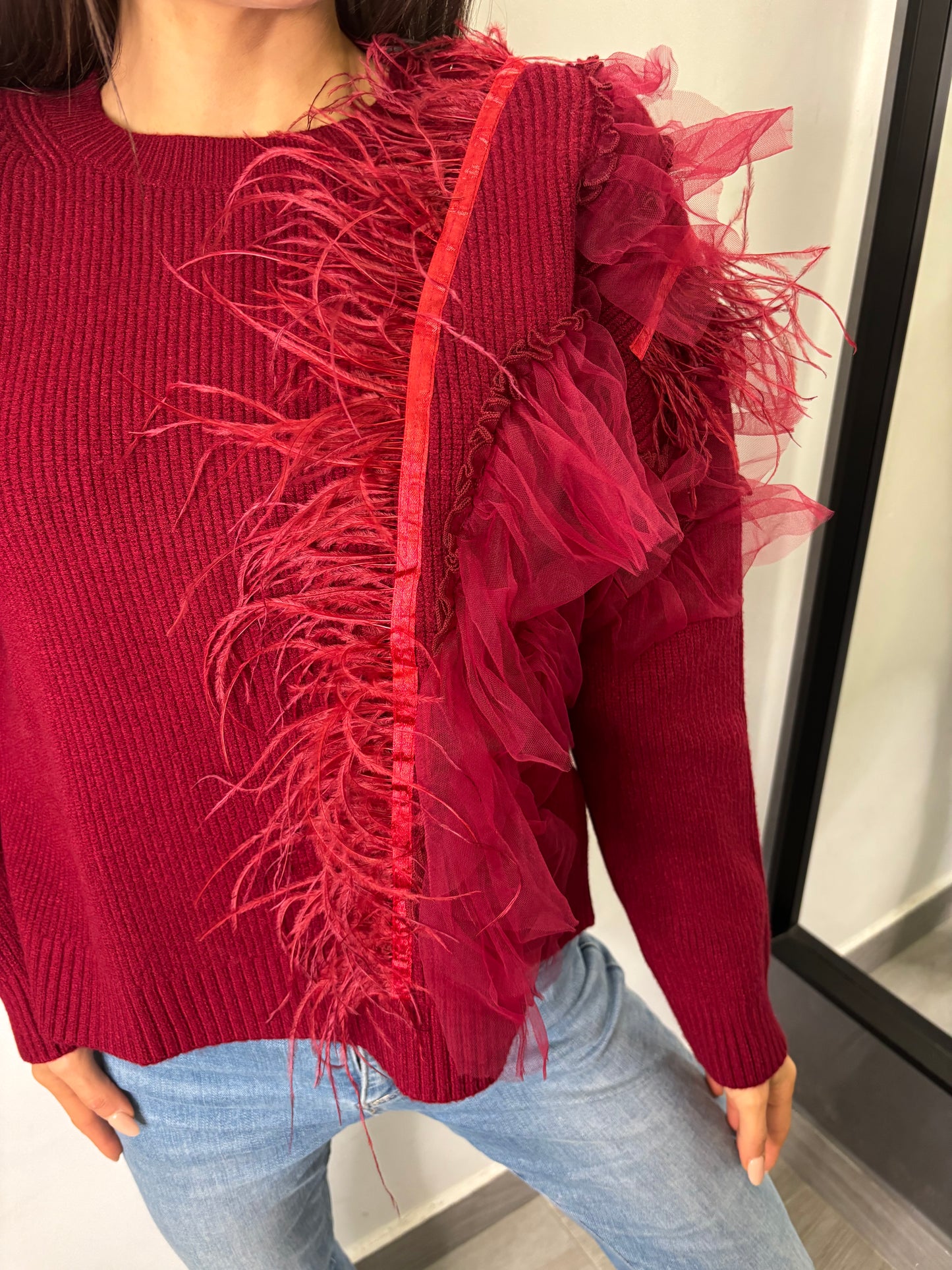 Maglione Tulle Bordeaux