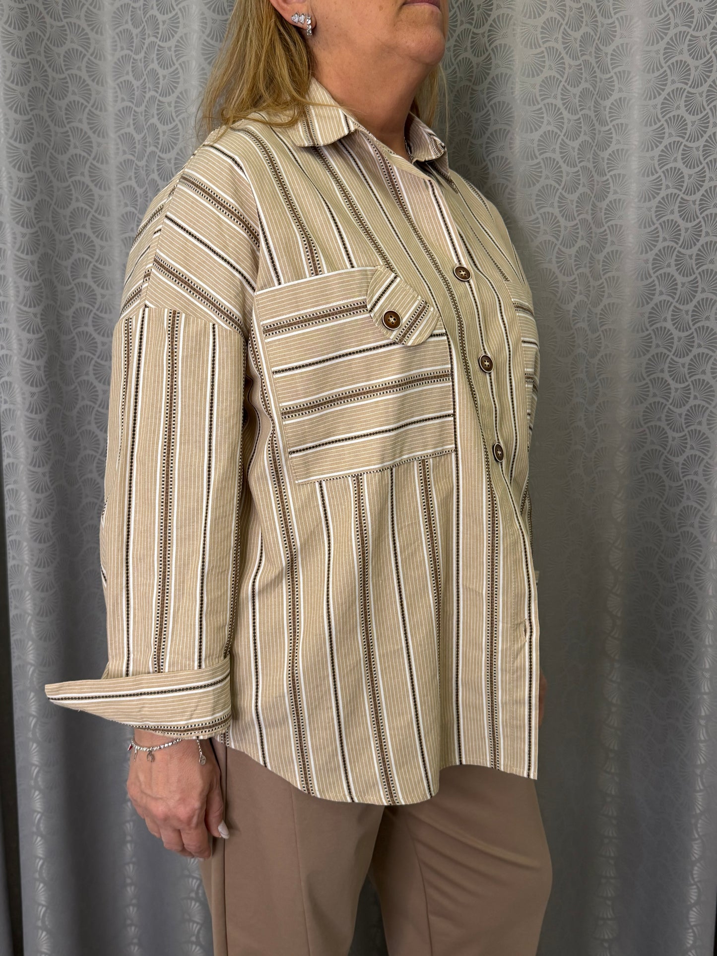 Camicia a Righe Beige