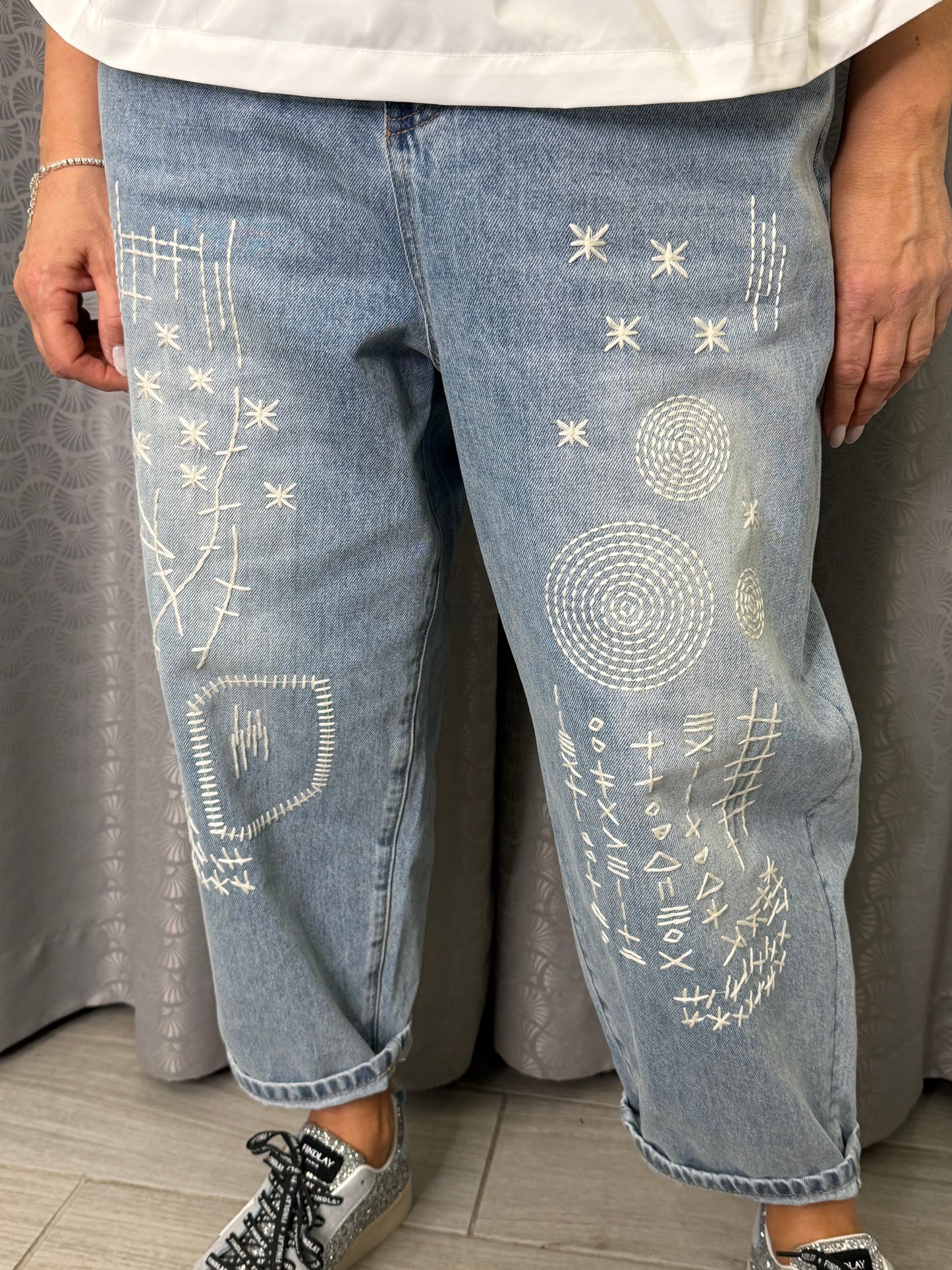 Jeans Chiaro Wendy Ricamo Bianco