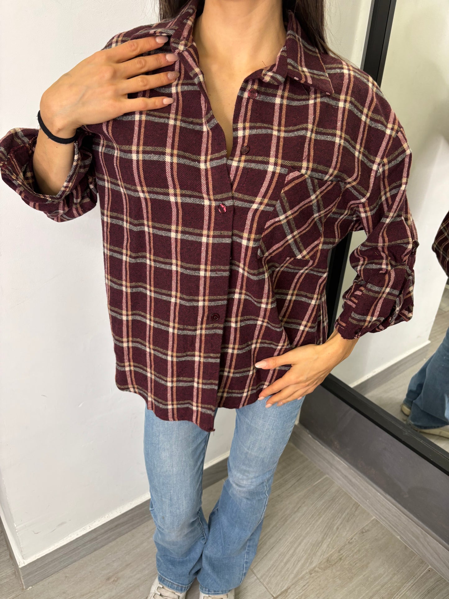 Camicia Scozzese Bordeaux