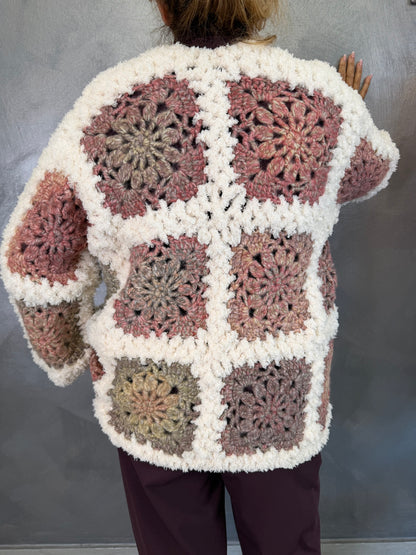 Cardigan Crochet Burro/Burgundy