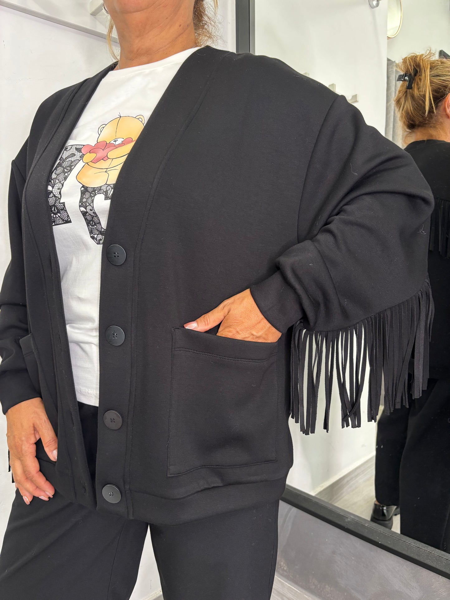 Cardigan Frange Nero Lumina