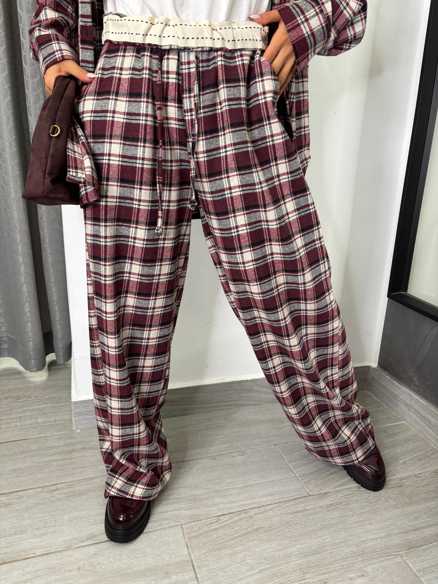 Pantalone A Quadri Burgundi Lumina
