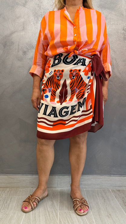 Gonna Midi Pareo Tigre Arancio/Bordeaux
