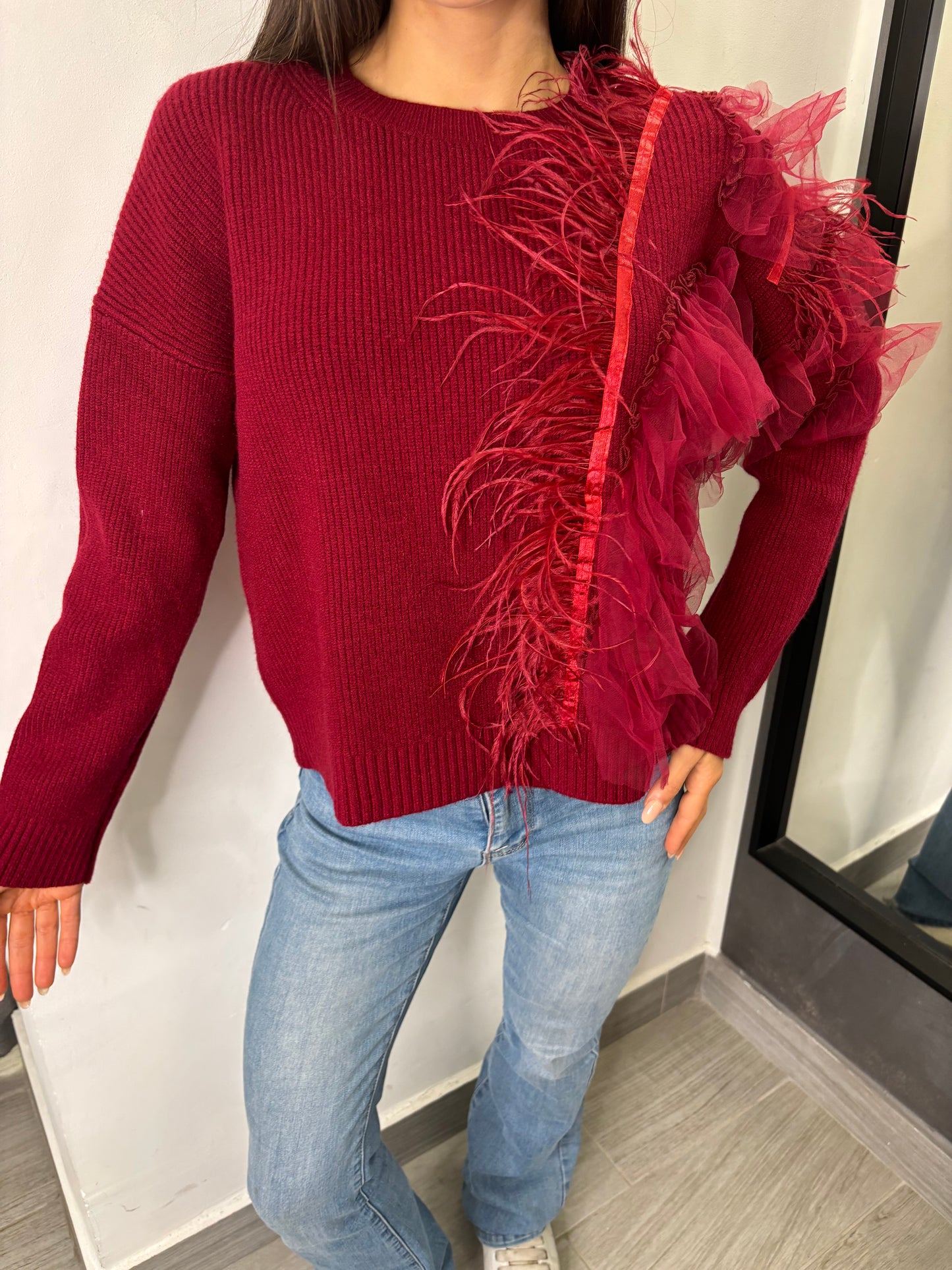 Maglione Tulle Bordeaux