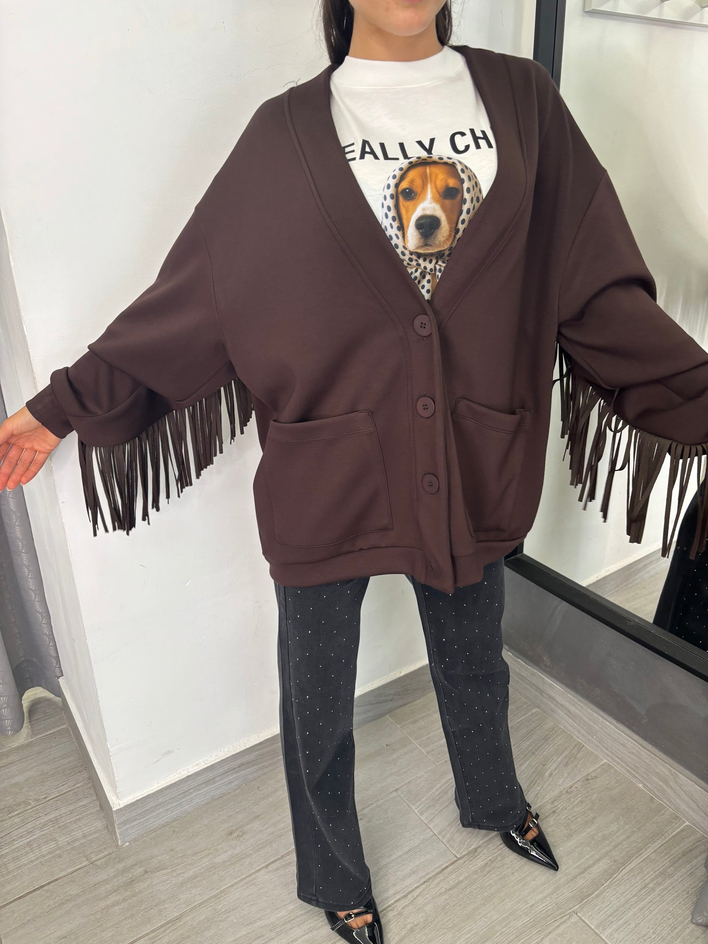 Cardigan Frange Marrone Lumina