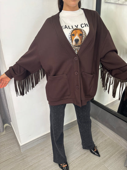 Cardigan Frange Marrone Lumina