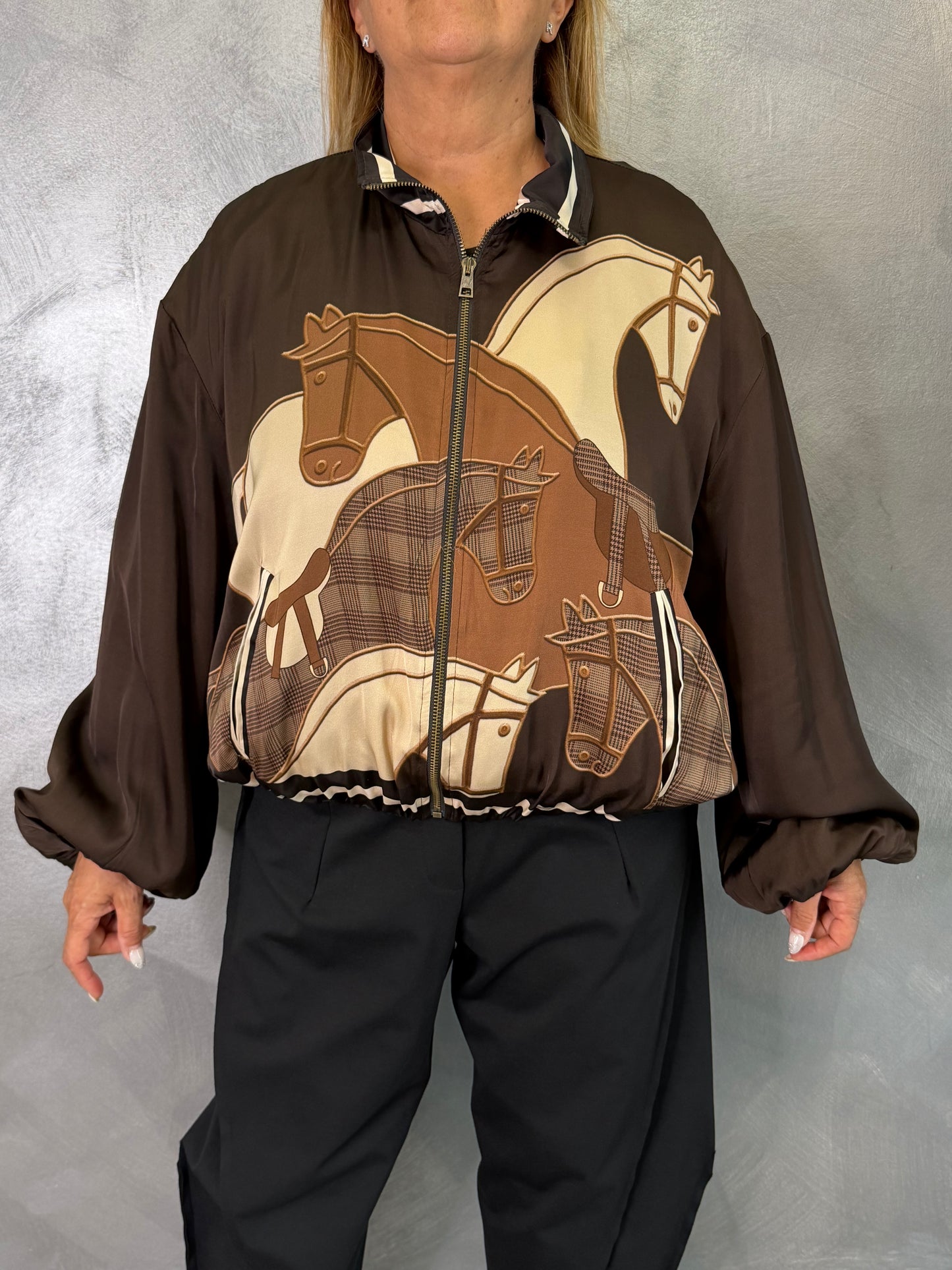 Bomber Marrone Fantasia Cavallo