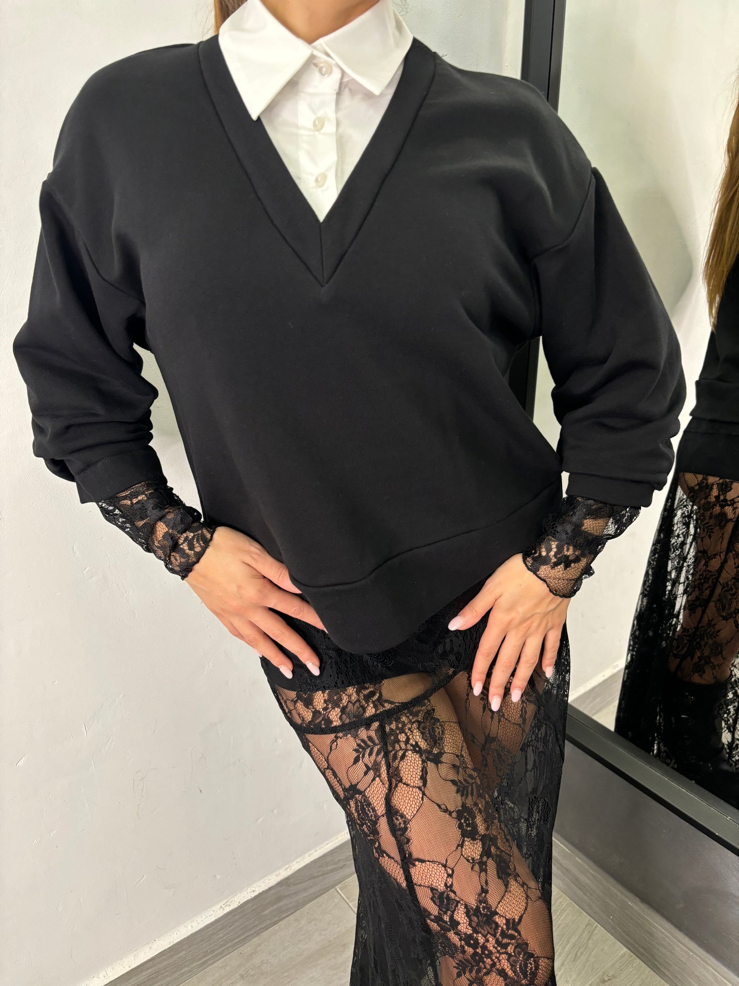 Felpa Camicia-Pizzo Vicolo Nera