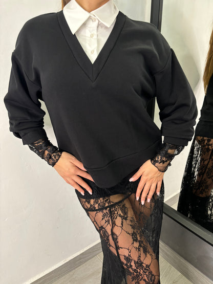 Felpa Camicia-Pizzo Vicolo Nera