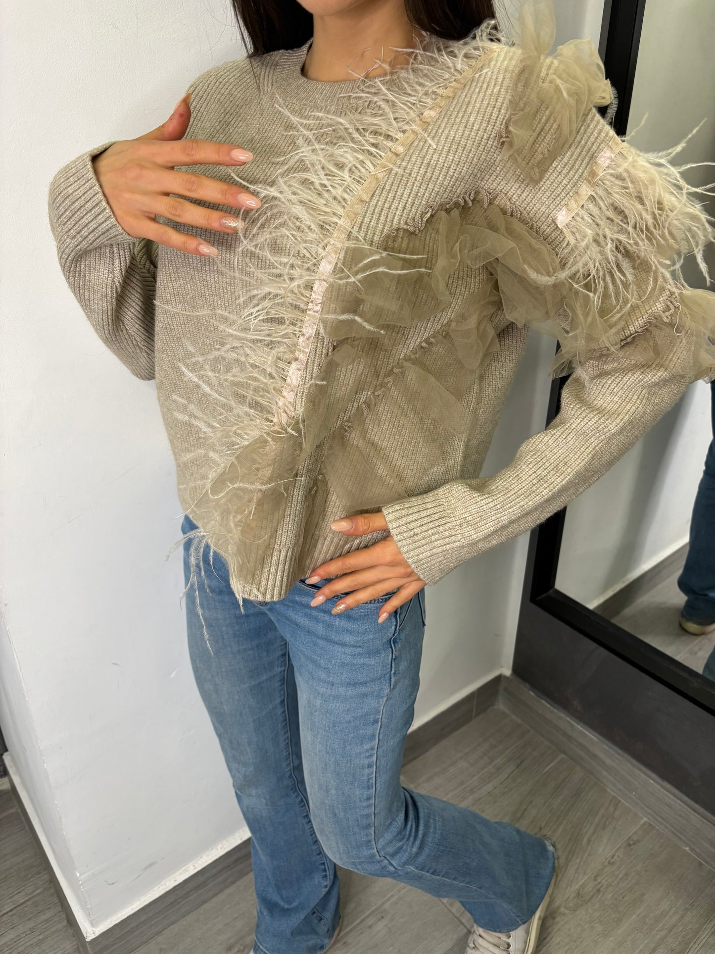 Maglione Tulle Fango