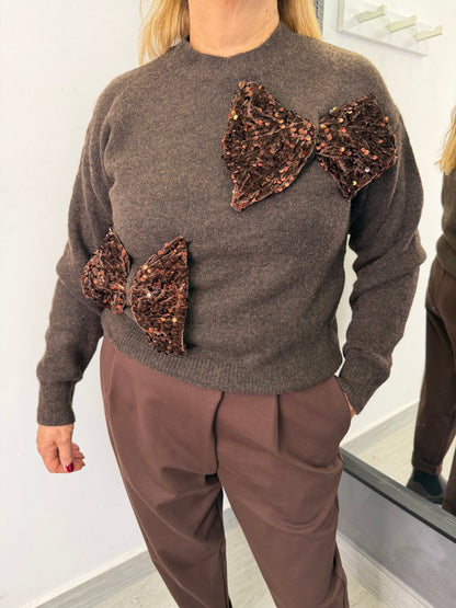 Maglione Marrone Fiocchi Marroni