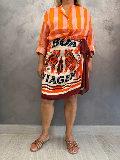 Gonna Midi Pareo Tigre Arancio/Bordeaux