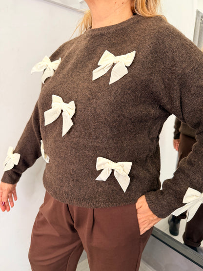 Maglione Marrone Fiocchetti Burro
