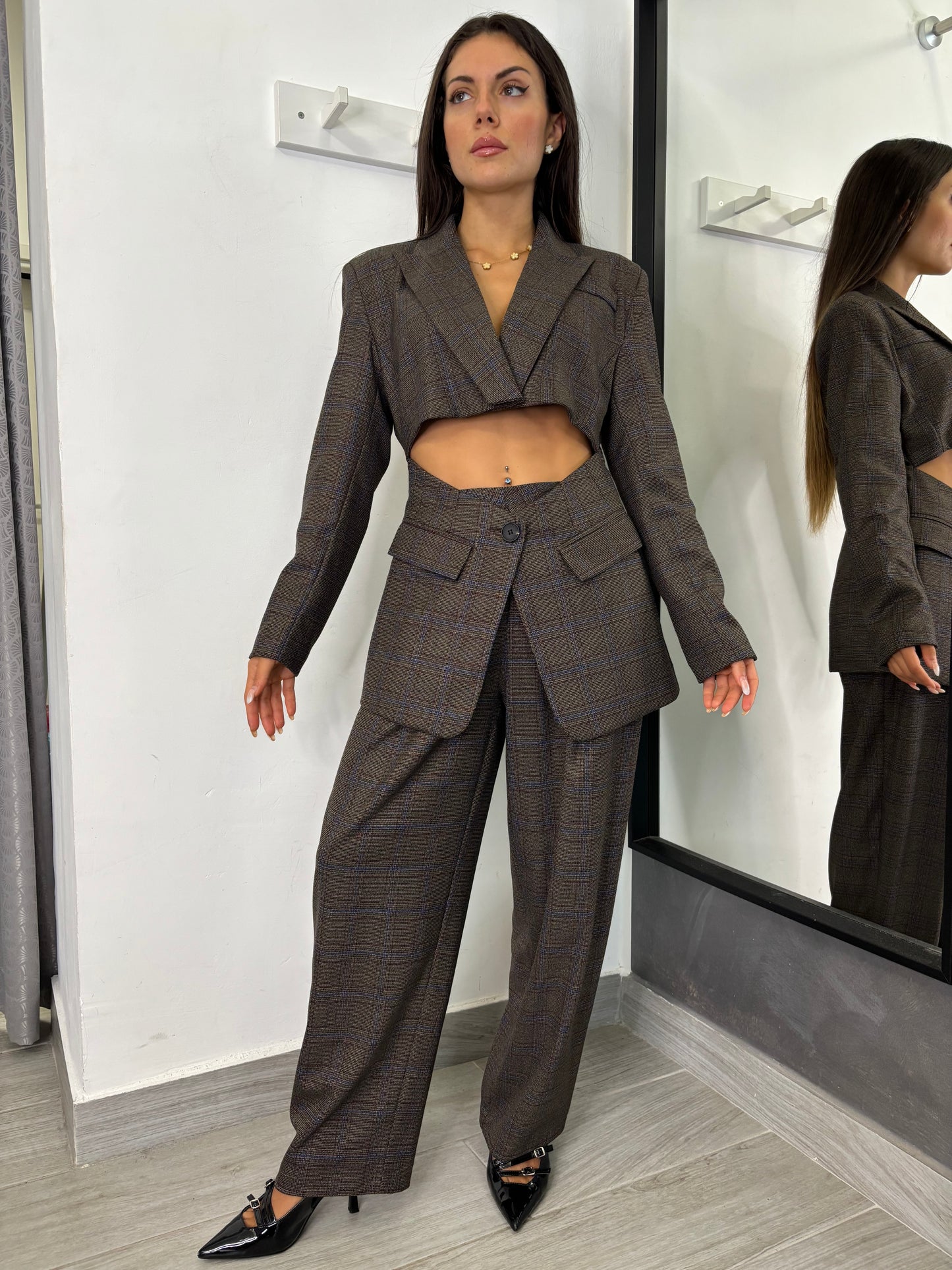 Pantalone Quadri Blu Notte Lumina