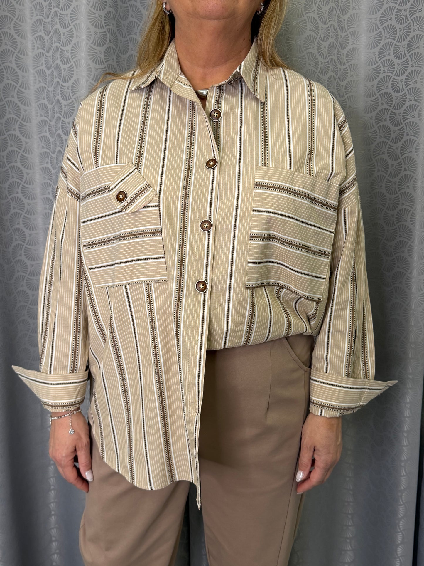 Camicia a Righe Beige