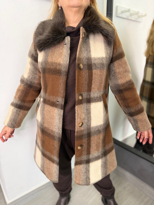 Cappotto Quadri Marrone