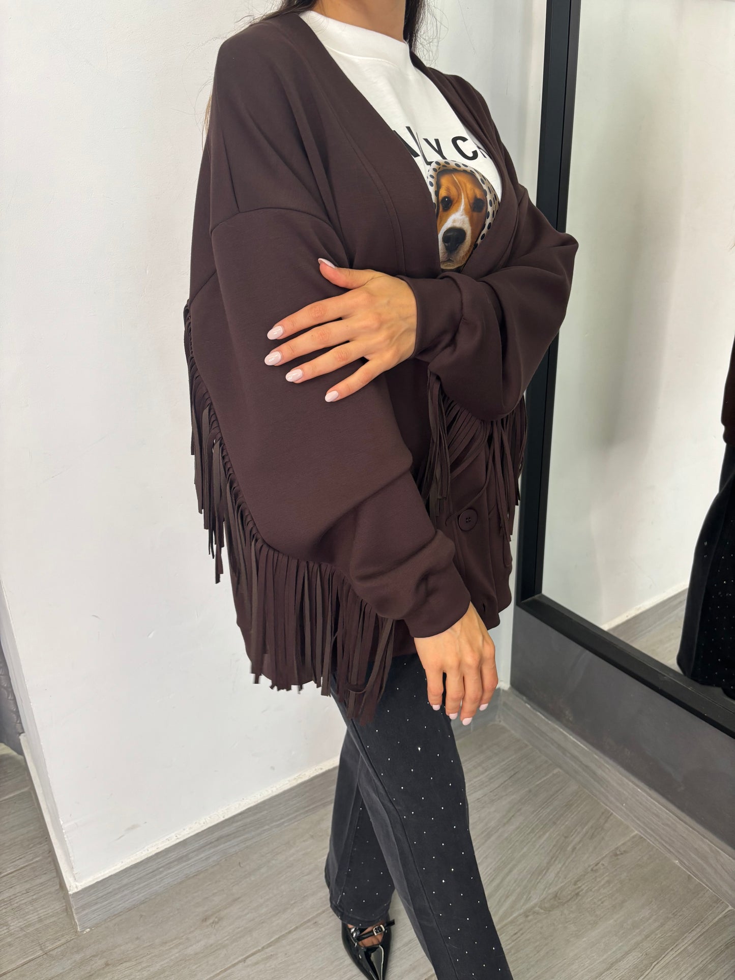 Cardigan Frange Marrone Lumina