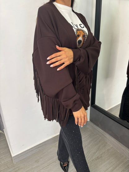 Cardigan Frange Marrone Lumina