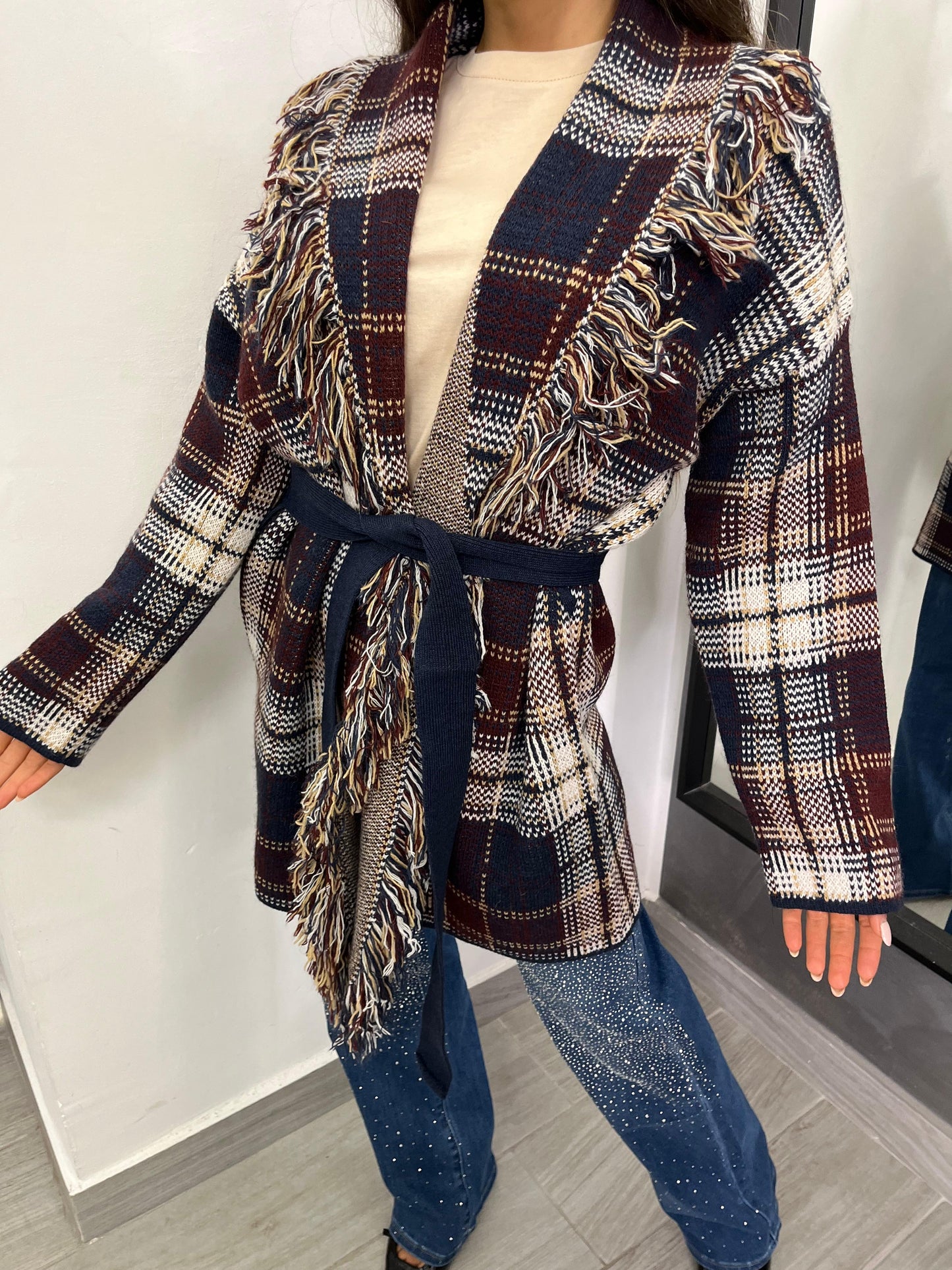 Cardigan A Quadri Bordeaux/ Blu/Bianco/ Beige  Vicolo