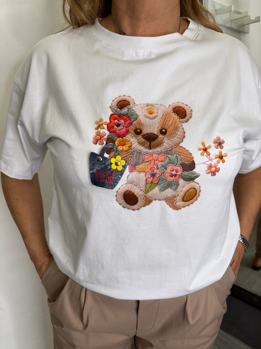 T-shirt Orsetto Fiore Beige