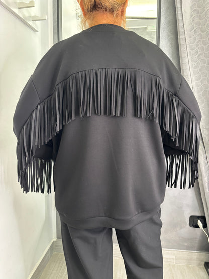 Cardigan Frange Nero Lumina