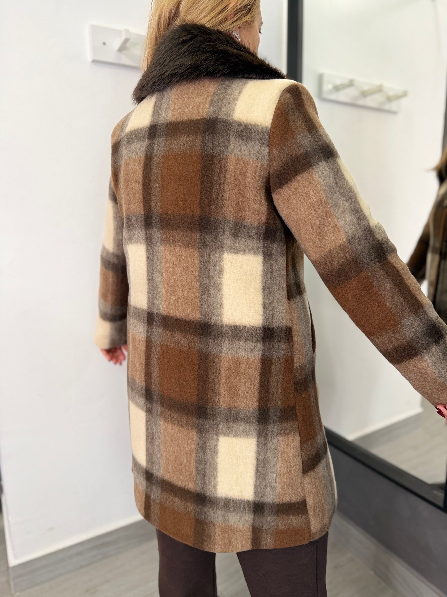 Cappotto Quadri Marrone