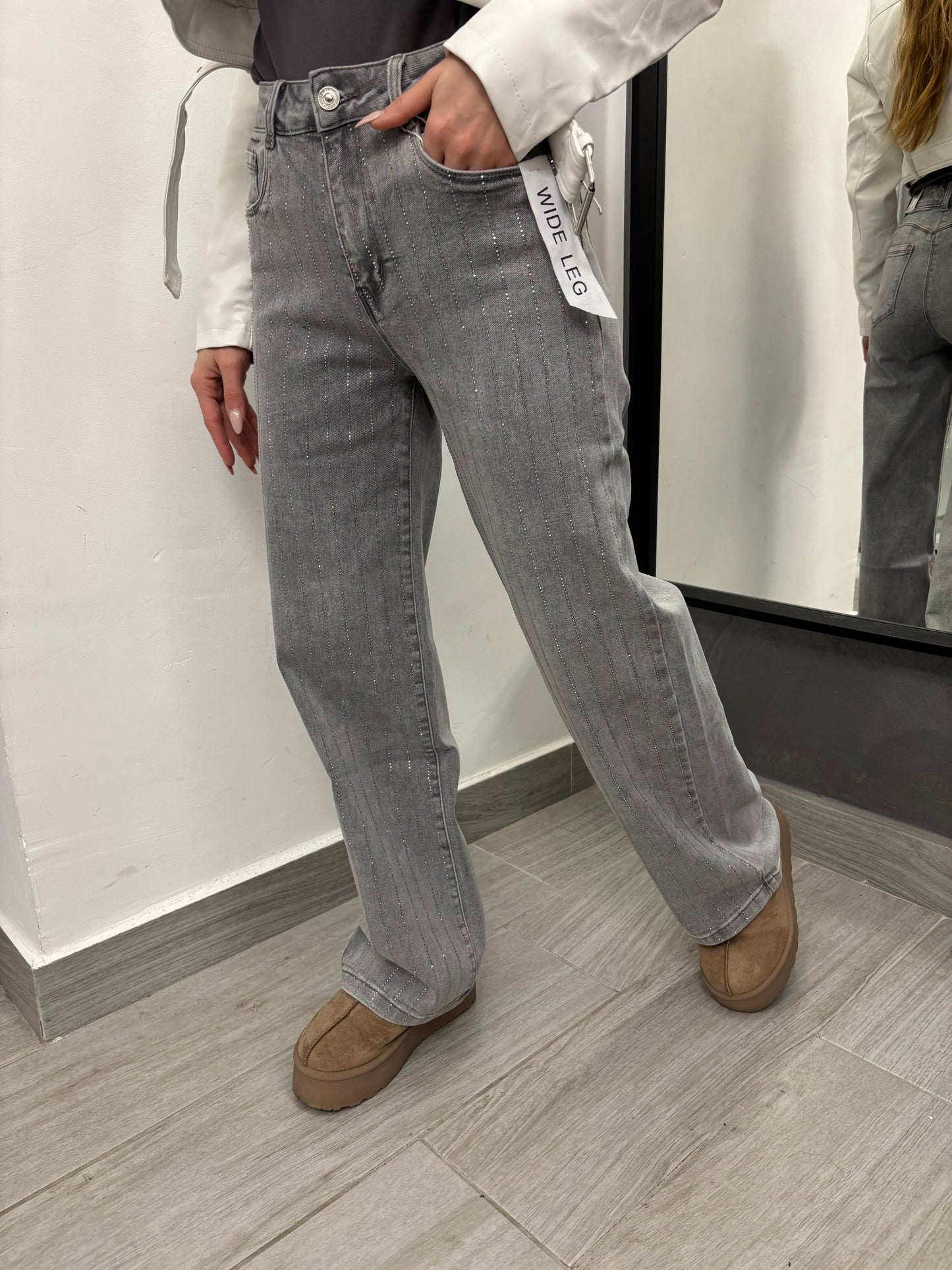 Jeans Wide Leg Grigio