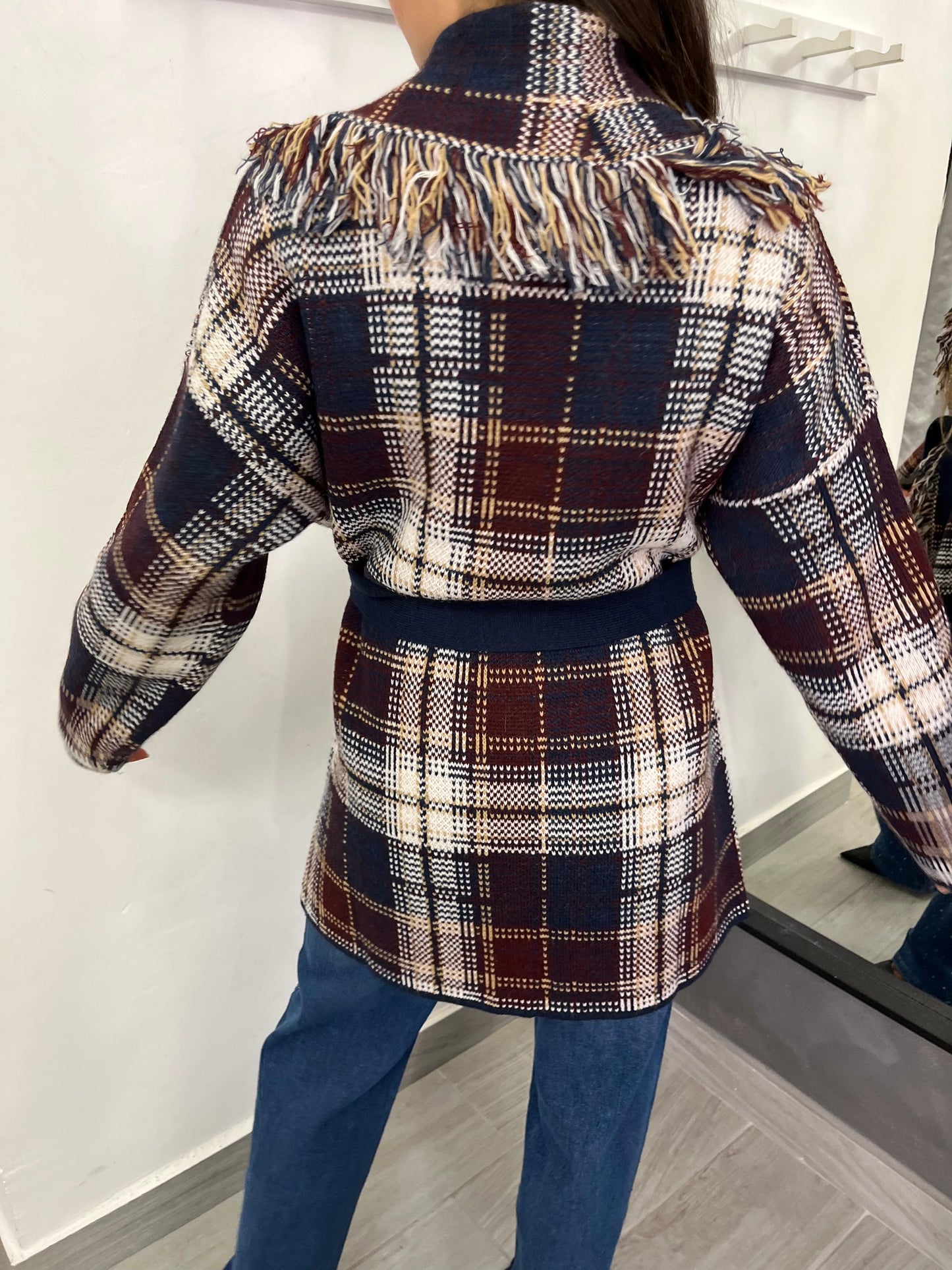 Cardigan A Quadri Bordeaux/ Blu/Bianco/ Beige  Vicolo