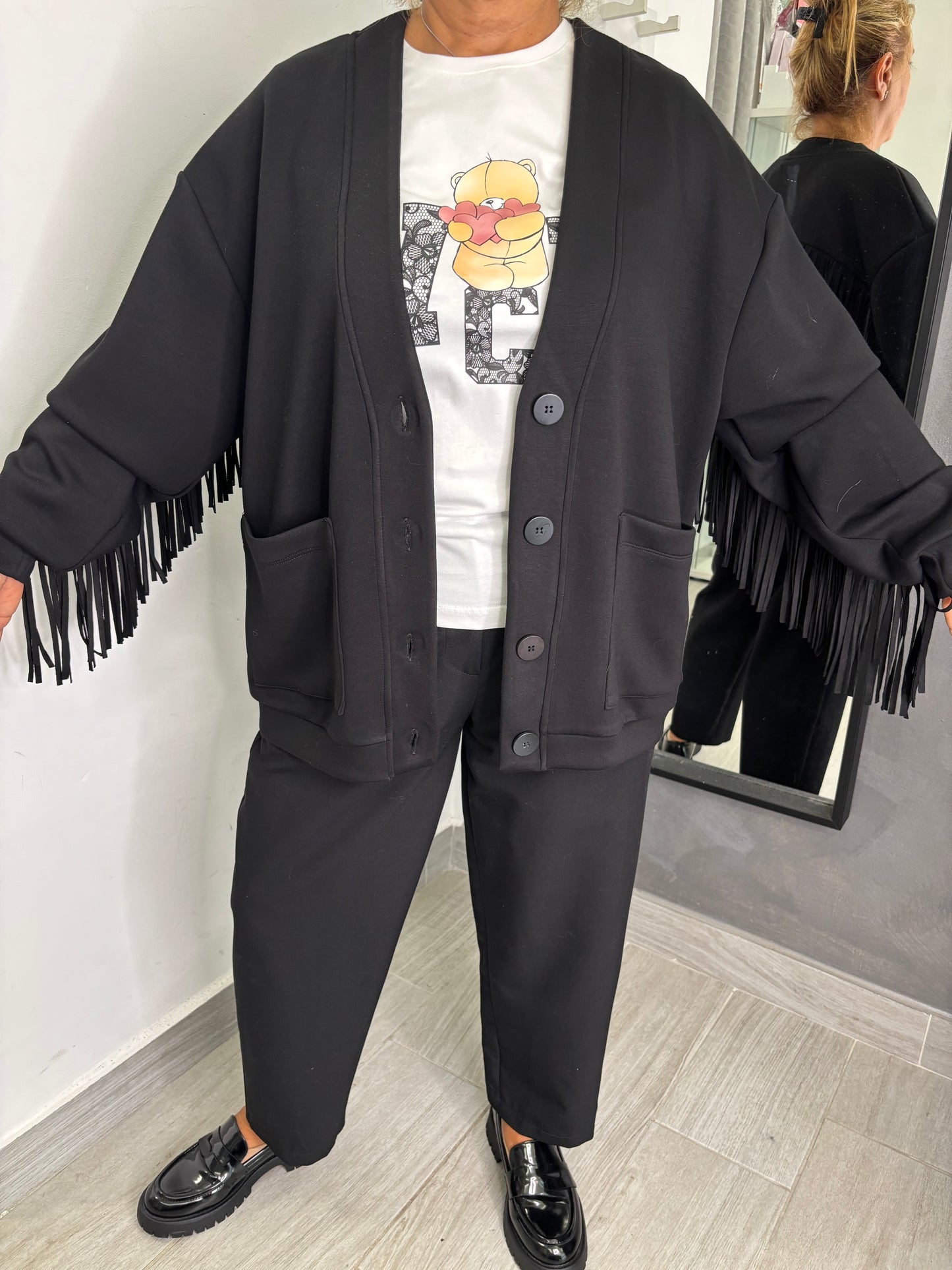 Cardigan Frange Nero Lumina