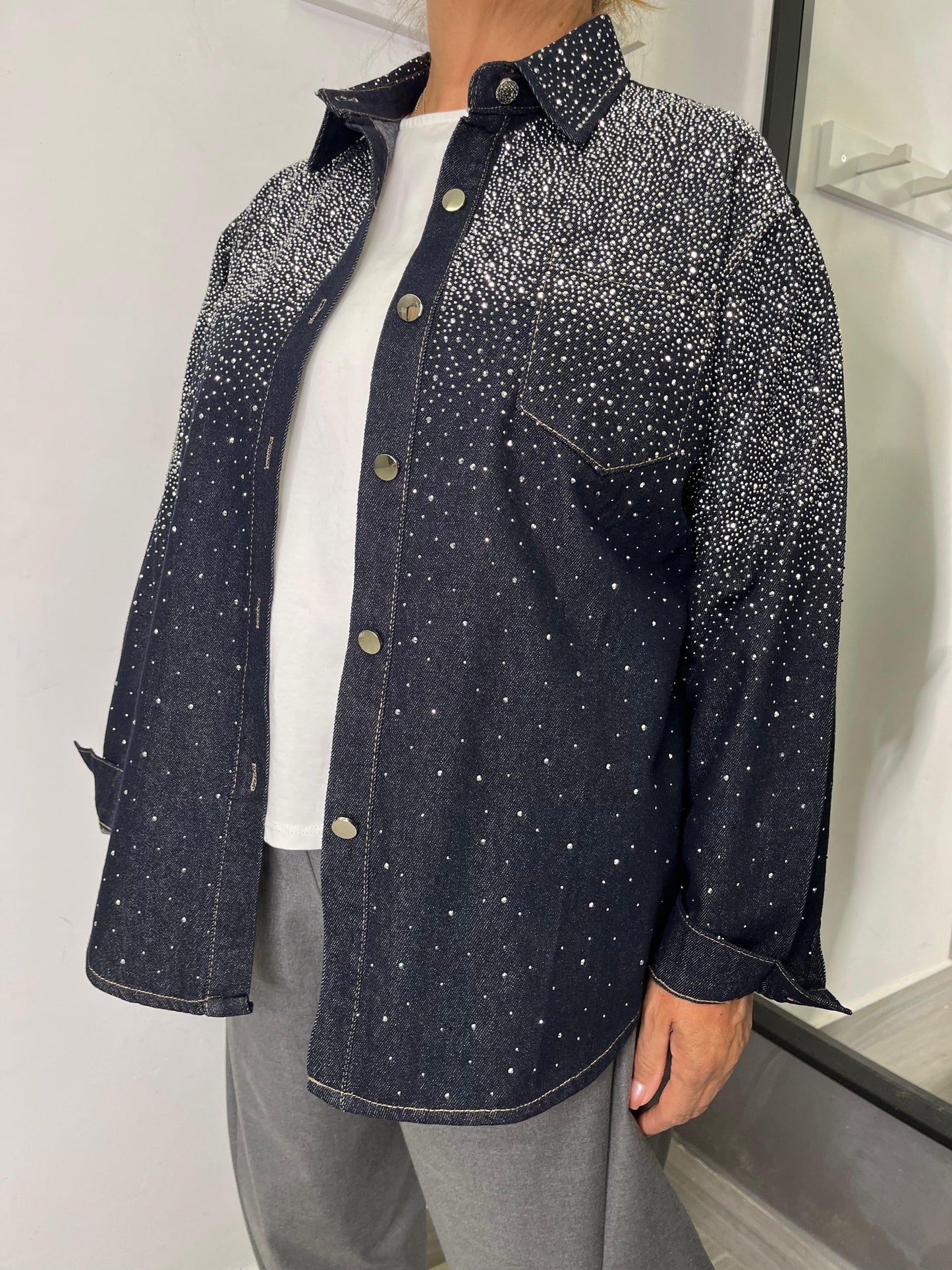 Camicia Blu Denim Strass