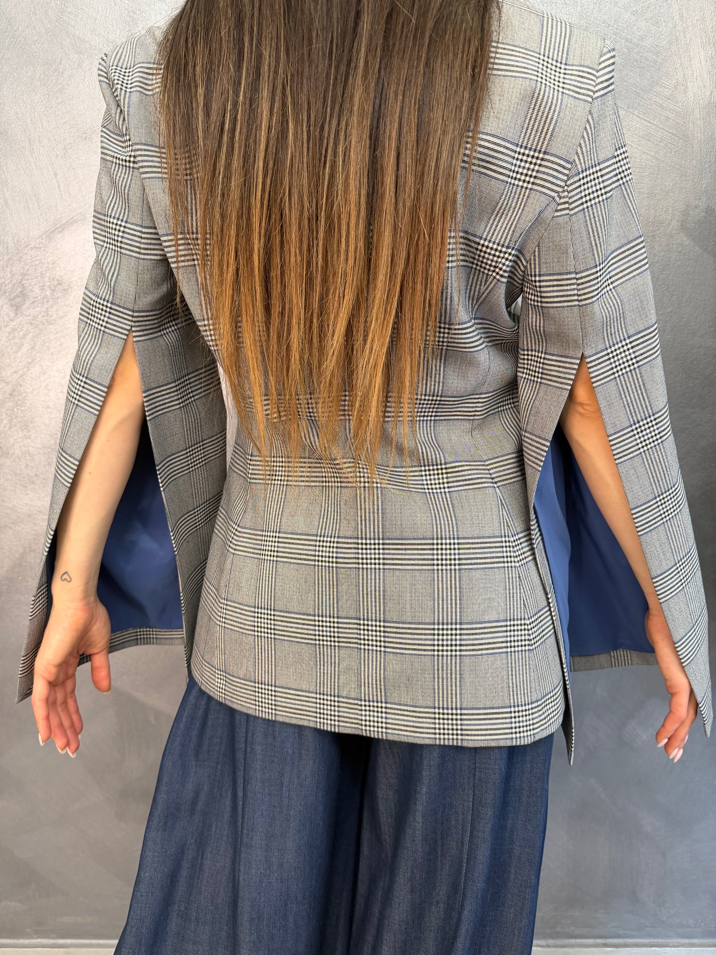 Giacca A Quadri Panna/Blu Imperial