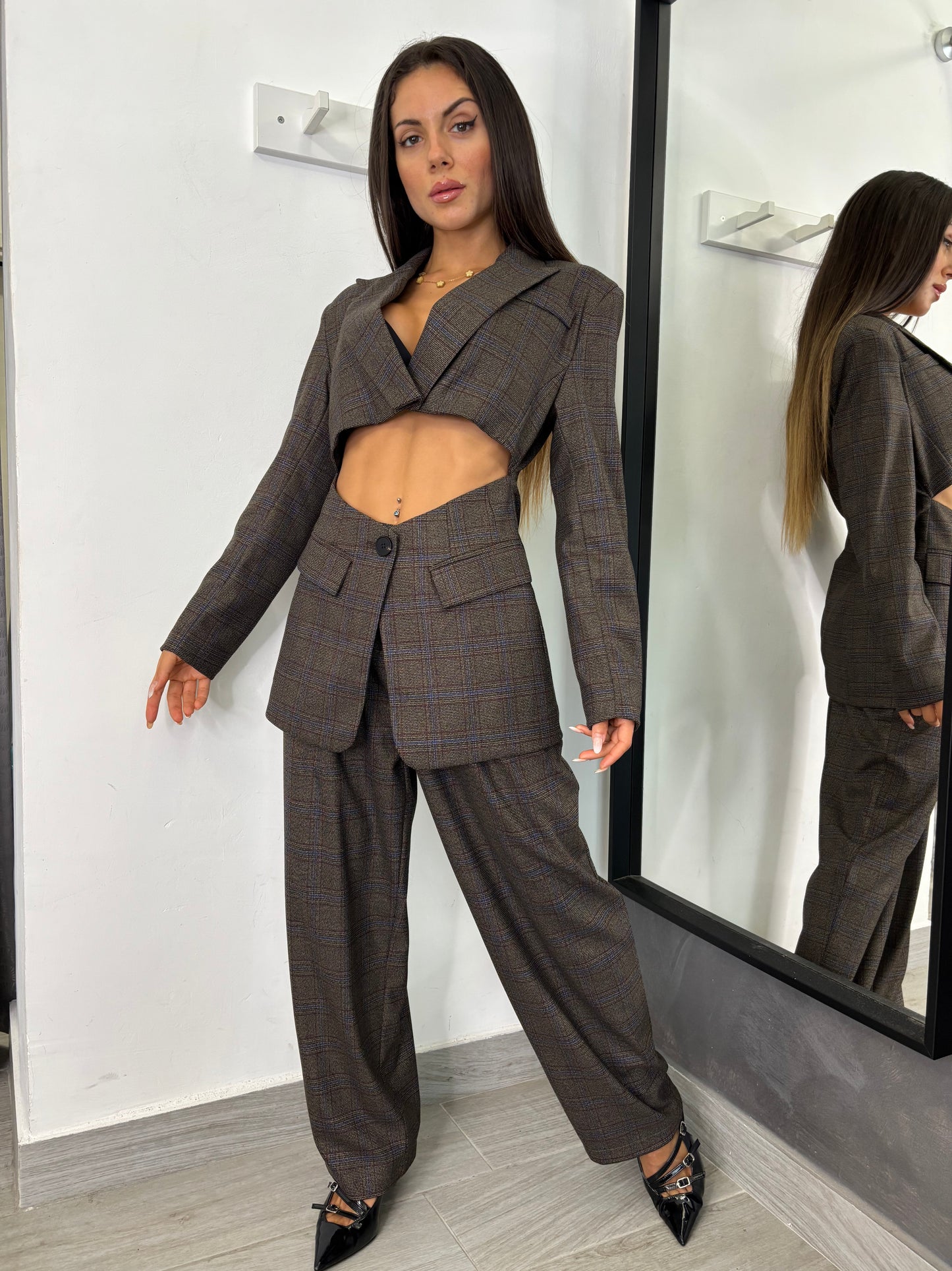 Pantalone Quadri Blu Notte Lumina
