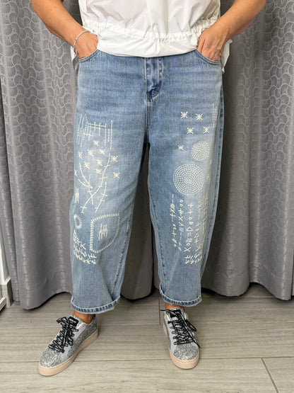 Jeans Chiaro Wendy Ricamo Bianco