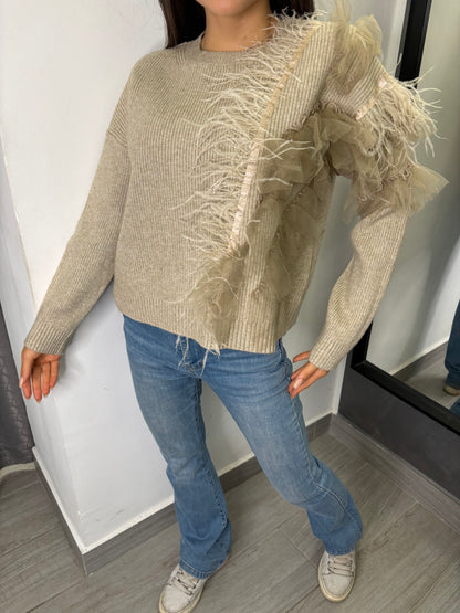 Maglione Tulle Fango