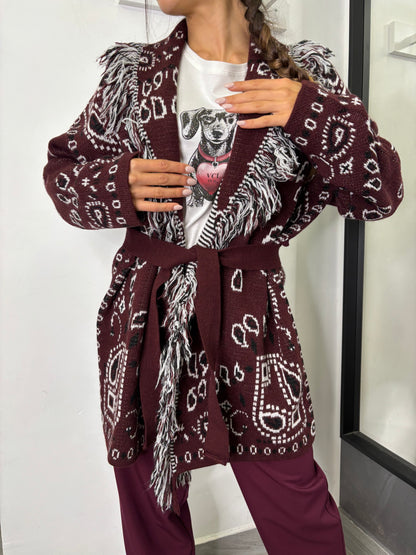 Cardigan Etnico Burgundi /Bianco/Nero Vicolo