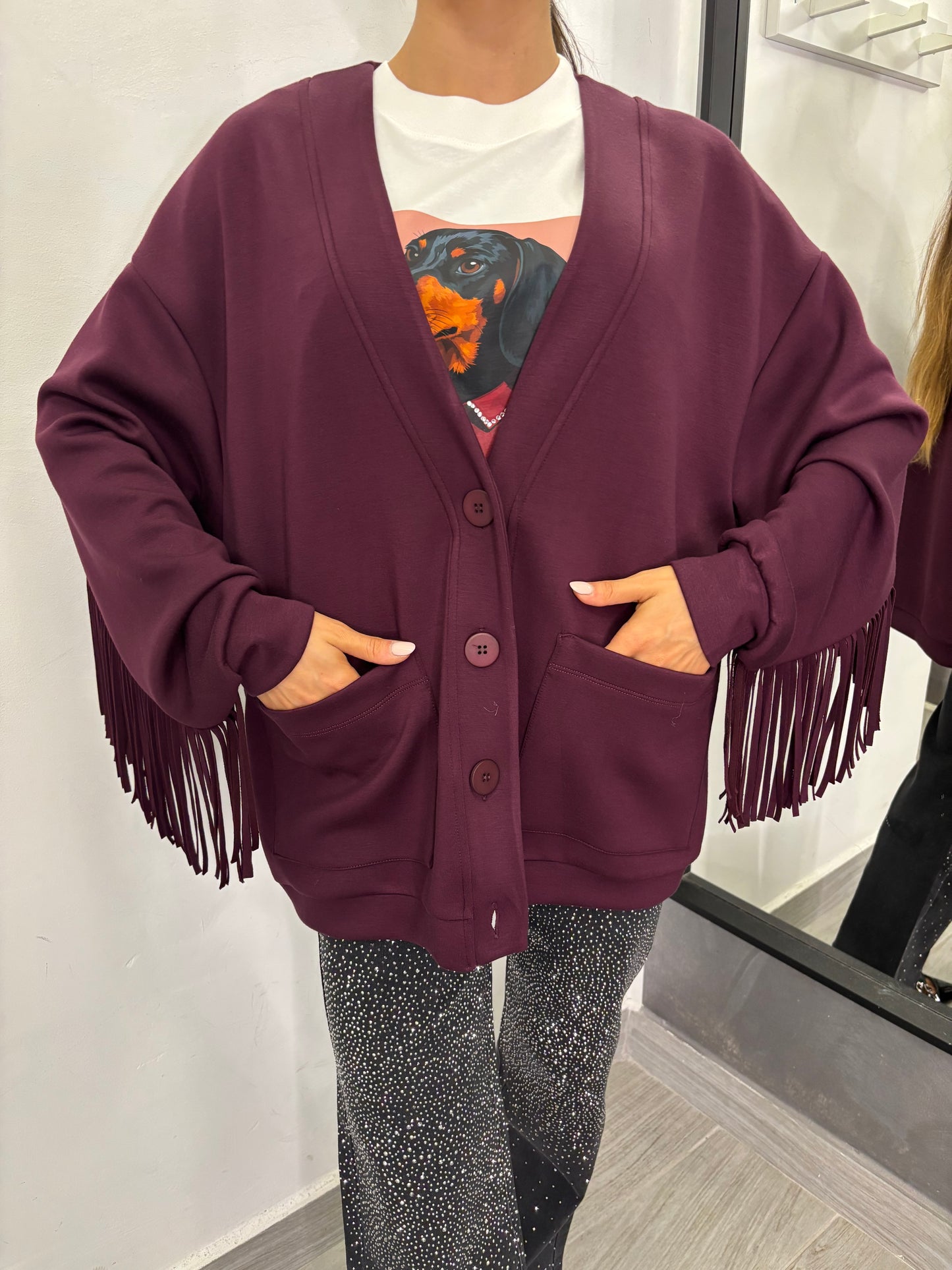 Cardigan Frange Burgundi Lumina