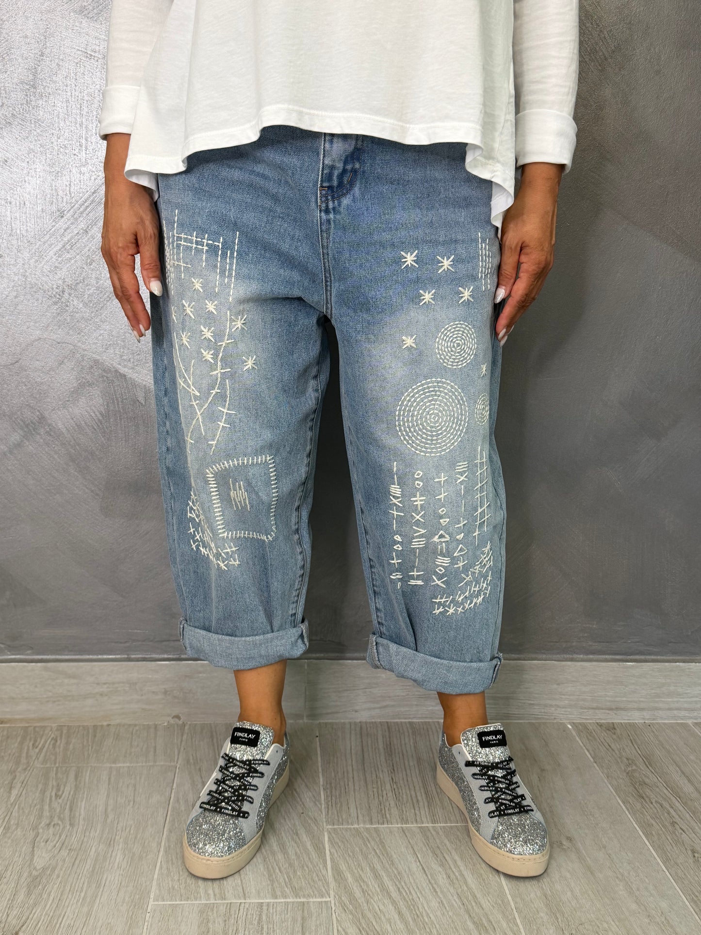 Jeans Chiaro Wendy Ricamo Bianco
