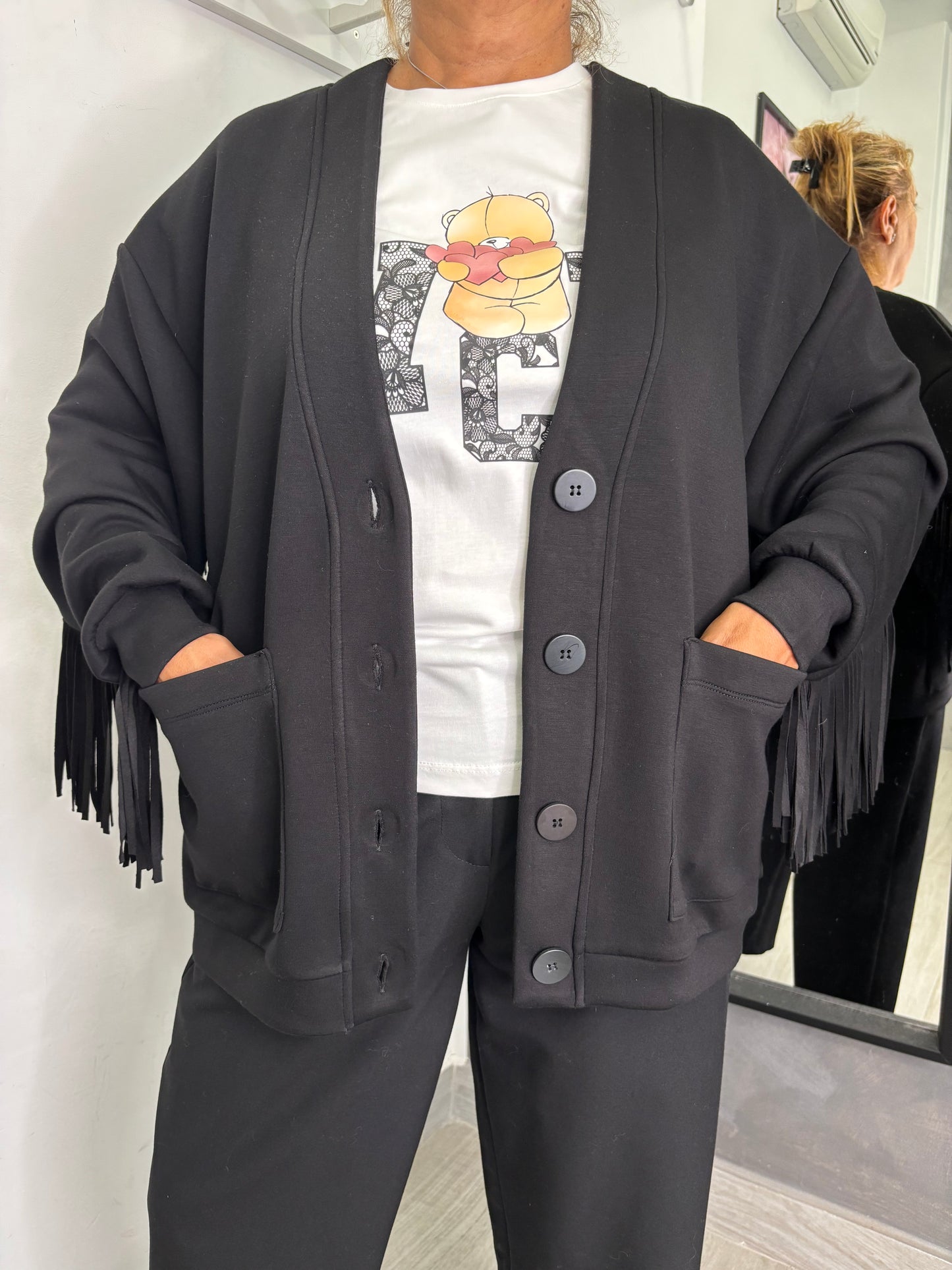 Cardigan Frange Nero Lumina