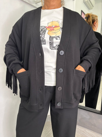 Cardigan Frange Nero Lumina