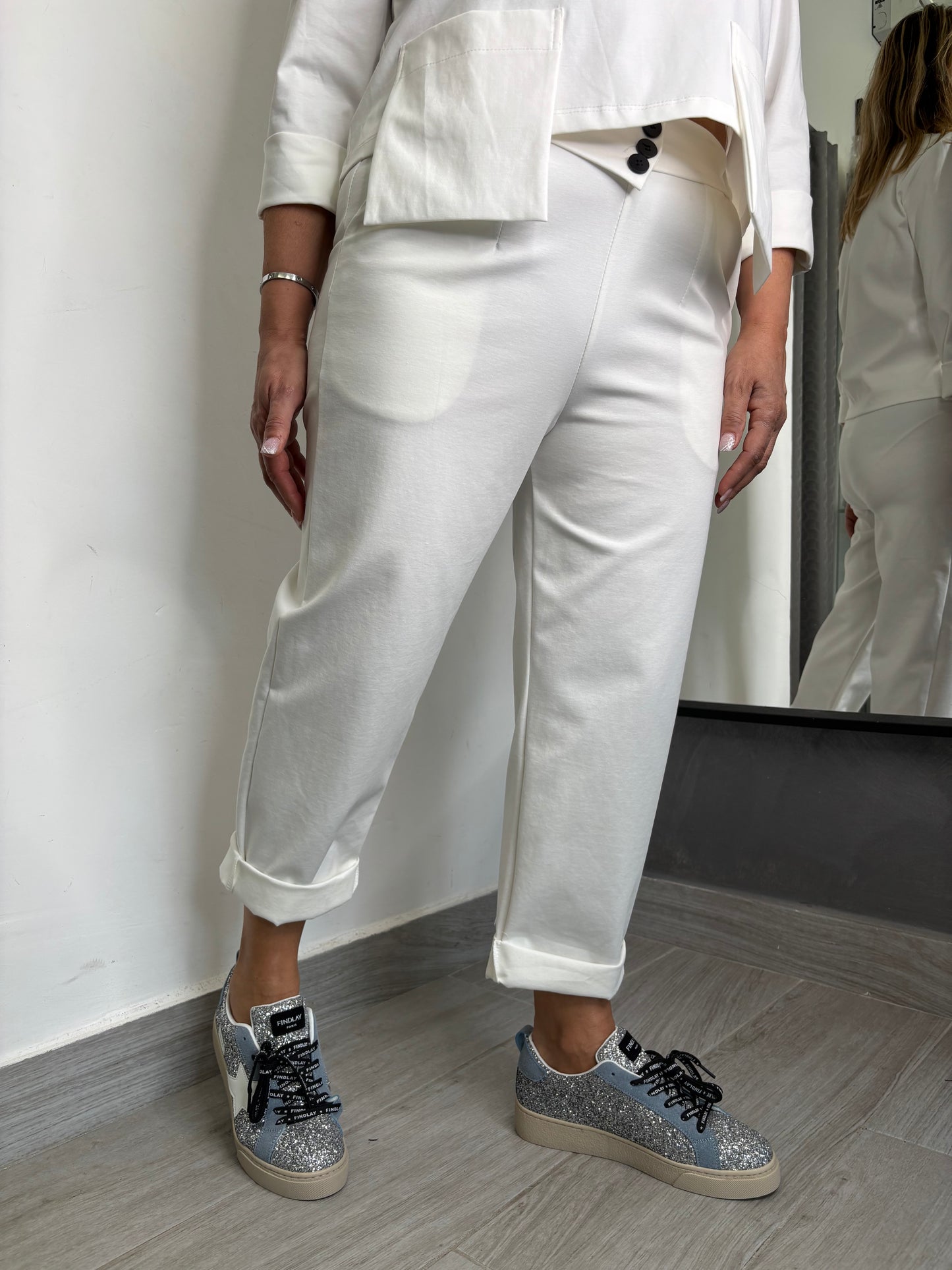 Pantalone Sun Bottoni Centrali Bianco